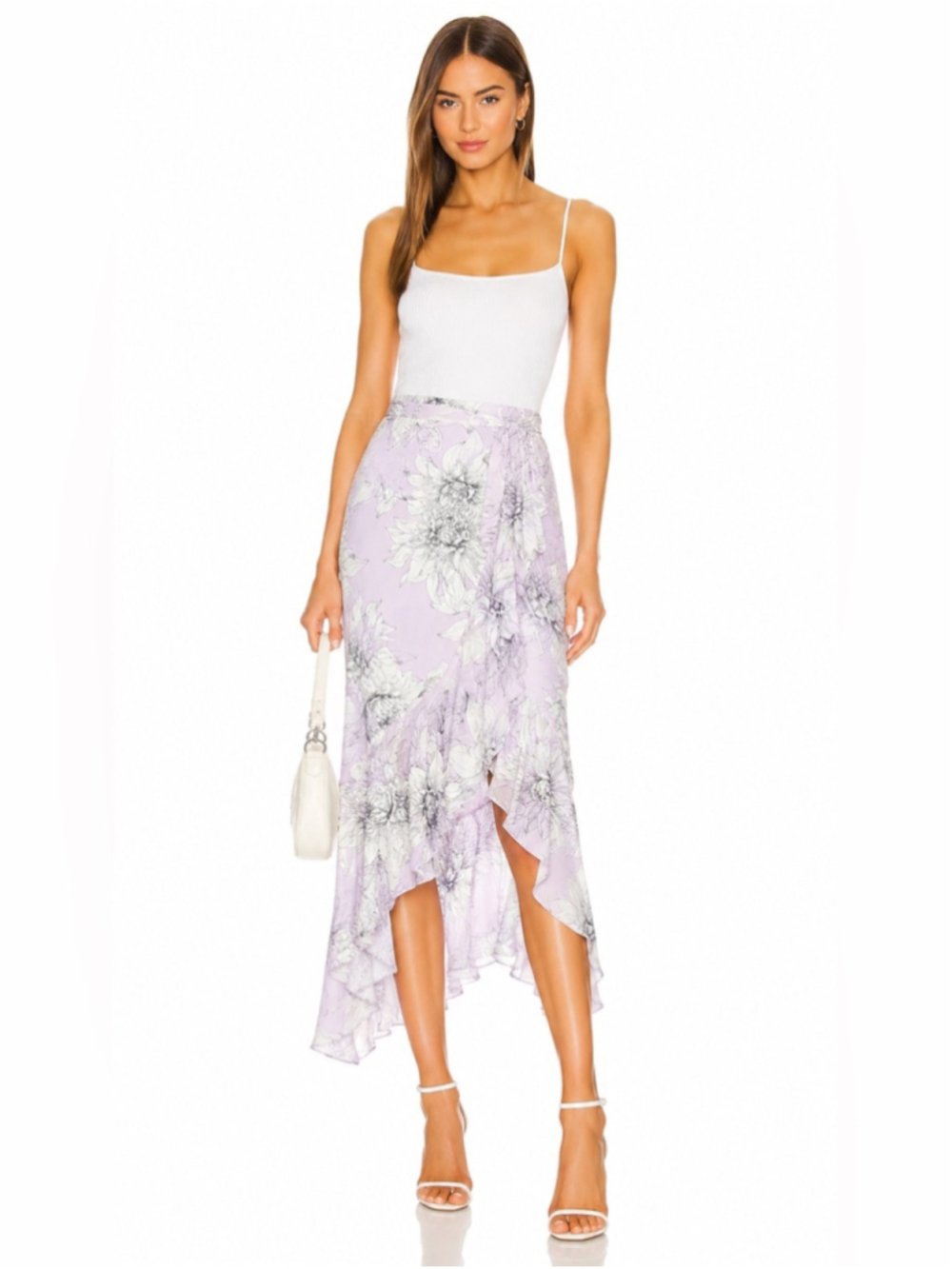Vince Camuto Lilac Floral Asymmetrical Midi Skirt Size 6